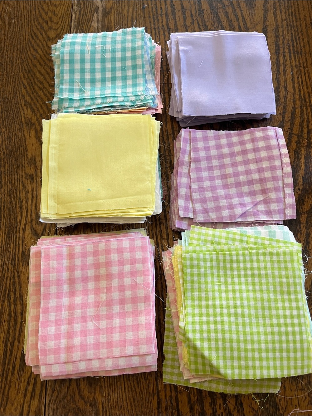 Pastel Gingham & Solid Cotton Squares - Pink, Yellow, Green, Lavender